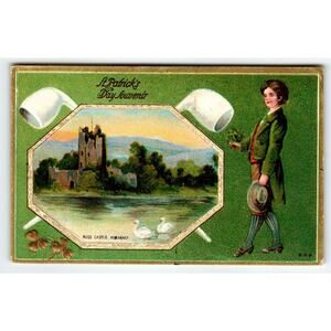 St Patrick's Day Irish Greeting Postcard Ross Castle Lake Killarney Ireland